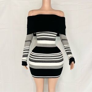 Off-Shoulder Striped Bodycon Dress